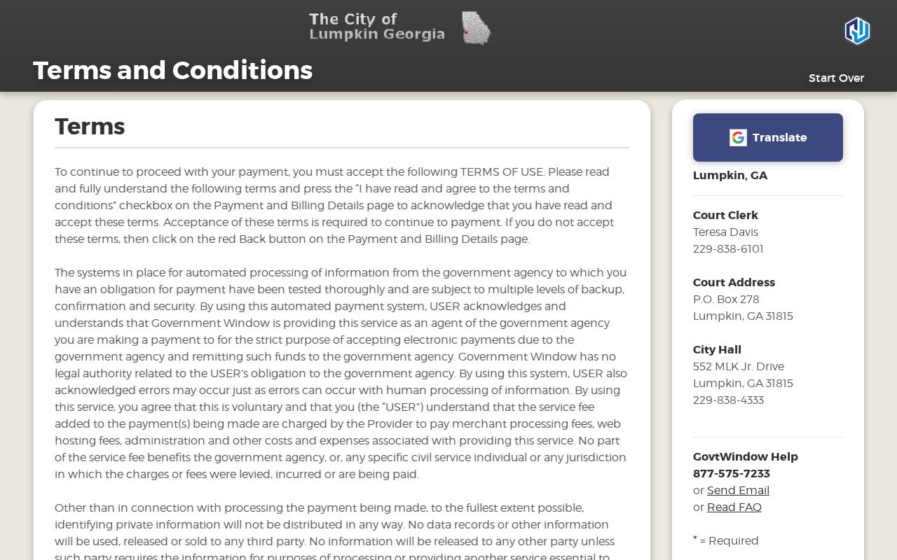 Lumpkin court docket payment terms and service fee notice